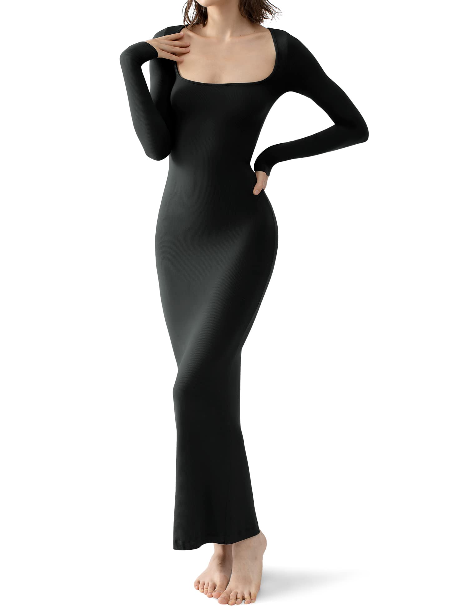 Women's Ribbed Maxi Dress with Square Neck